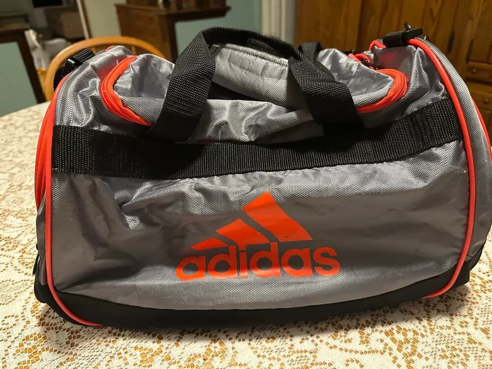 Adidas Defender IV Duffel Bag Small Grey Solar Red Gym Training Travel Tote 20